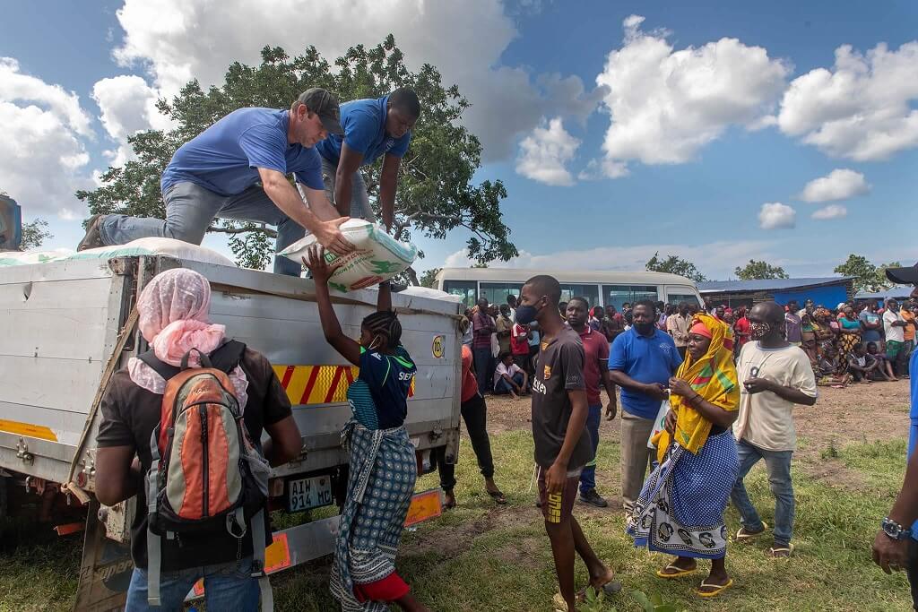 Supplies being distributed from the supply truck